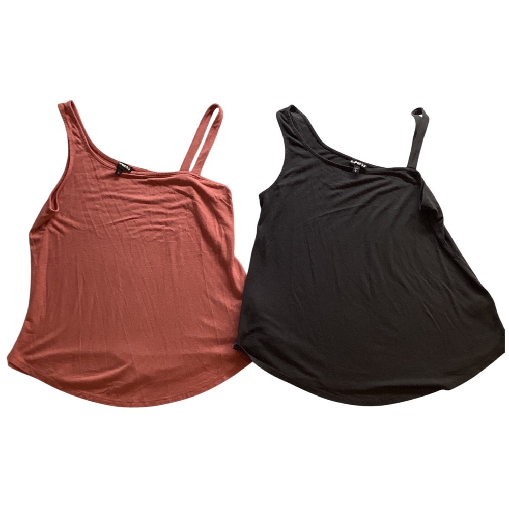 Express One Shoulder Tank Top Women's Size Medium Coral Black Basic Layering